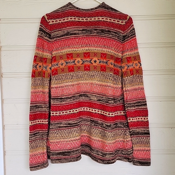 Women Linen Boho Cotton open front  Multicolor Striped Cardigan Sweater | size M - Picture 13 of 16
